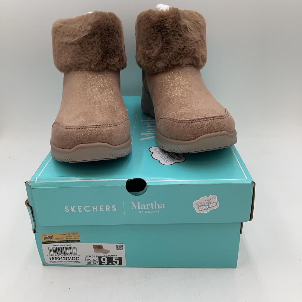 Skechers Easy Going Comfy Cool Boots Womens Brown Faux Suede Fur Trim New Sz 9.5